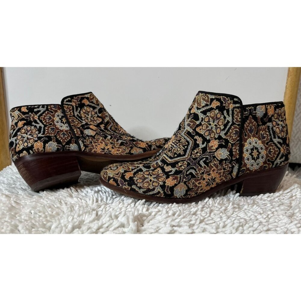 Sam Edelman Petty Black Faraj Tapestry Fabric Ankle Booties Size 6.5 - Picture 1 of 11